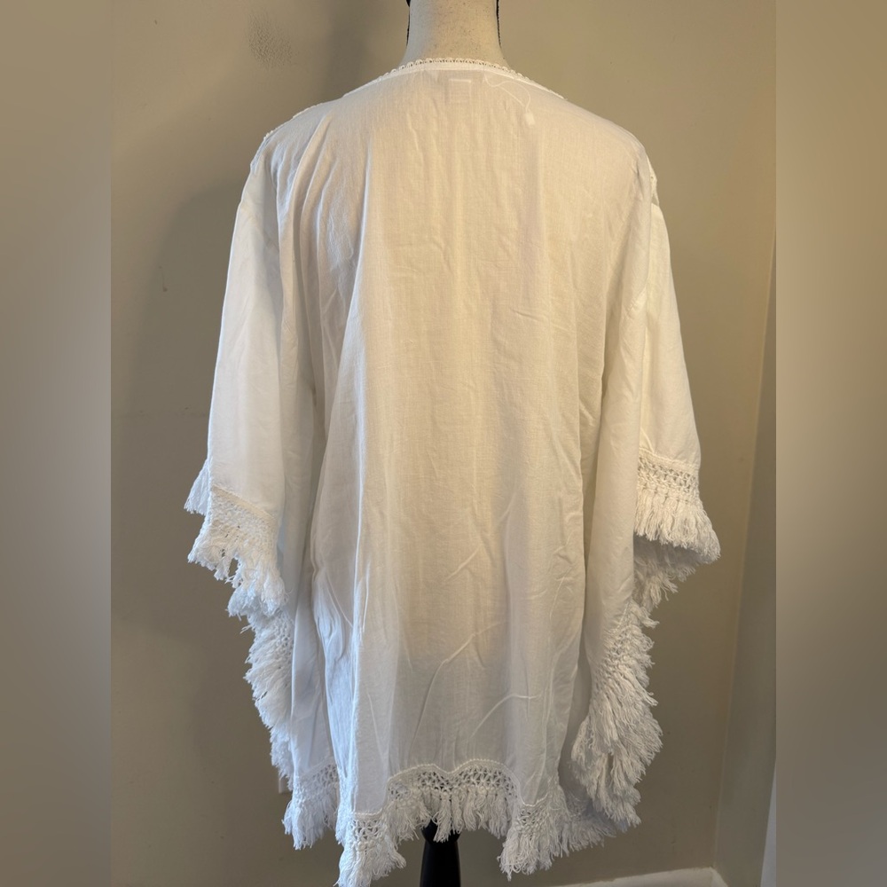 Pure white floral lace fringe swim cover up tunic top SZ S/M - Picture 4 of 12